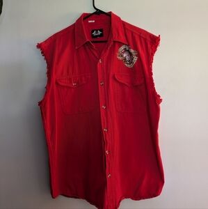 2007 Daytona Bike Week Support Our Troops Sleeveless Button Up Short Red XL